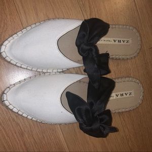 zara natural mules with bow